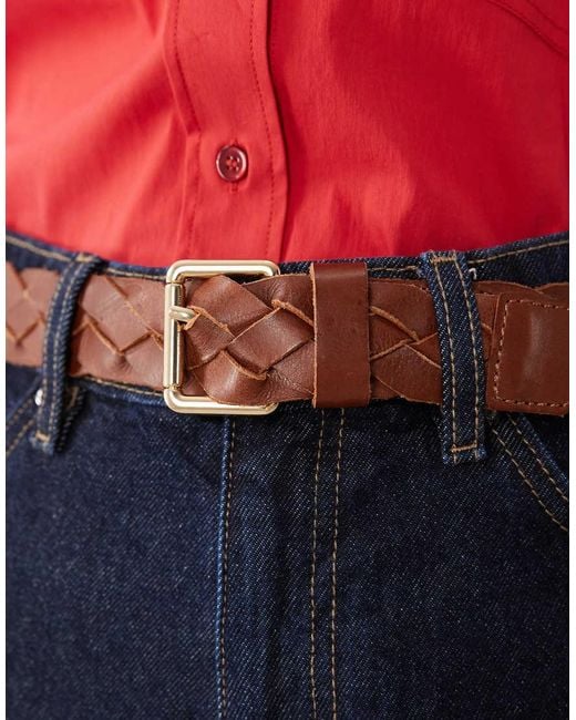 Mango Red Starring Hailey Bieber 100% Leather Braided Belt