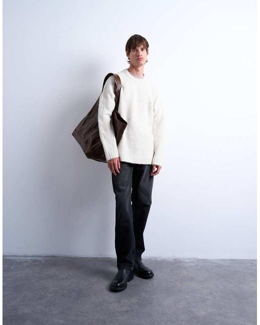 Jersey Color Crudo Con Cuello Redondo De Punto Suelto De -Neutro Topman de hombre de color Gray