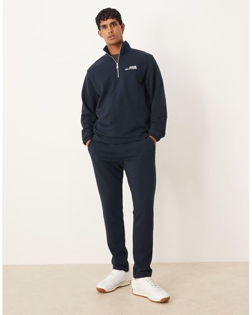 Sudadera Azul Marino De Corte Estándar Con Media Cremallera De (Parte De Un Conjunto) ASOS de hombre de color Blue