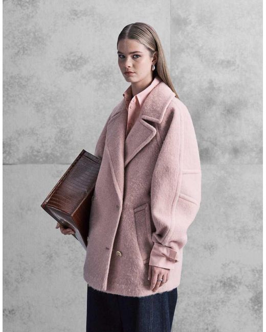 ASOS Pink Premium Oversized Wool Blend Pea Coat