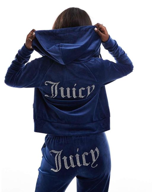 Sudadera Azul Marino Oscuro Con Capucha Y Cremallera De Velour De (Parte De Un Conjunto) Juicy Couture de color Blue