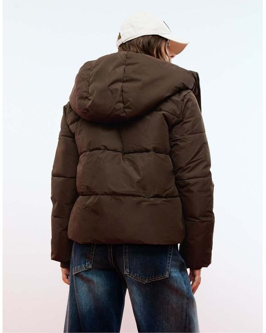 Stradivarius Brown Basic Hooded Puffer Jacket