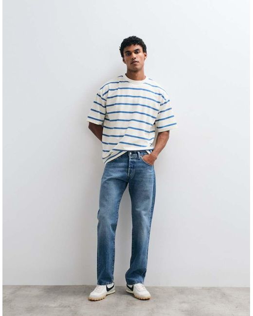 ASOS White Breathemaxtm Heavyweight Oversized T-shirt With Blue Stripes for men
