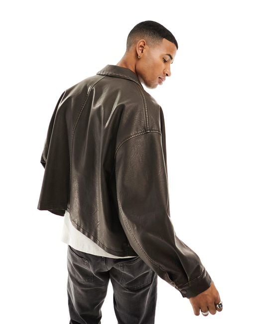 ASOS – kurz geschnittene oversize-trainingsjacke aus kunstleder in Black für Herren