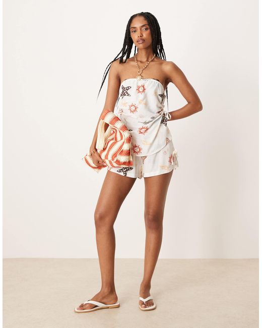 ASOS Natural Linen Blend Tie Side Shorts