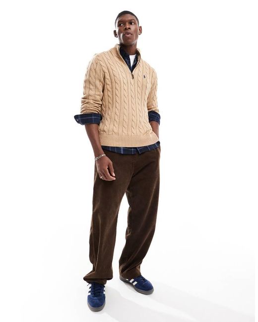 Polo Ralph Lauren Driver Icon Logo Half Zip Roving Cotton Cable Knit Jumper in Natural for Men Lyst UK