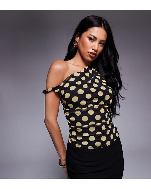 Kaiia Black Exclusive Double Layered Slinky Mesh Twist Off Shoulder Top