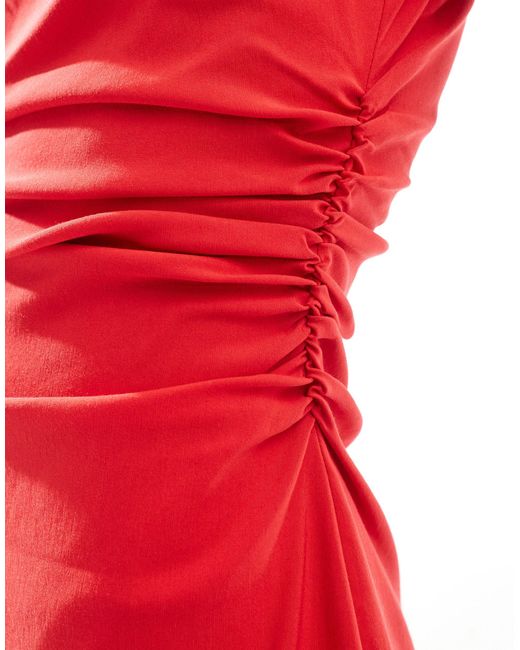 ASOS Red Bengaline High Neck Sleeveless Mini Dress With Ruching Detail