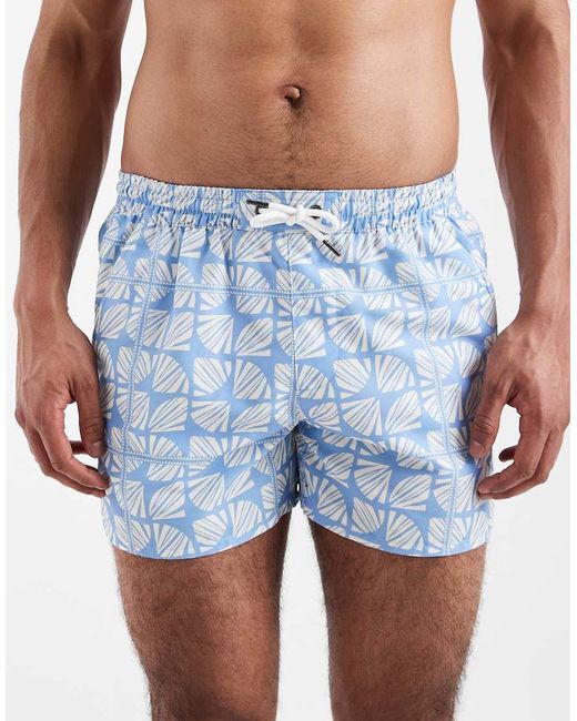 Aray Blue Geometric Print Swim Shorts for men