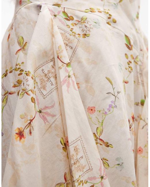 AllSaints Multicolor Claire Sleeveless Cowl Neck Gathered Floral Mini Dress
