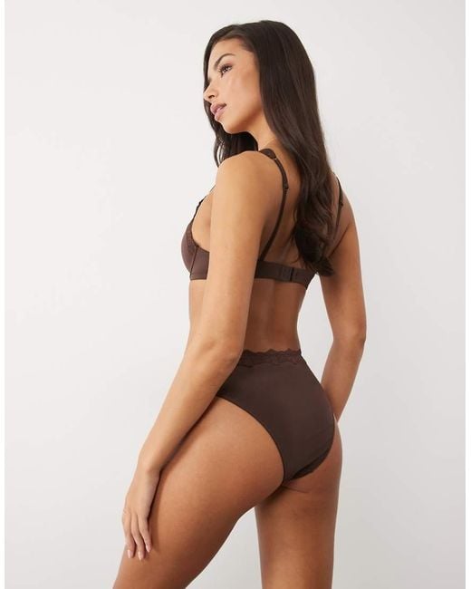 ASOS Black Lilah Microfibre High Waist High Leg Briefs With Lace Trim
