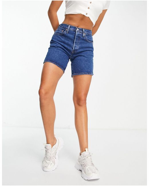 501 Mid Length Shorts in Mid Blue 