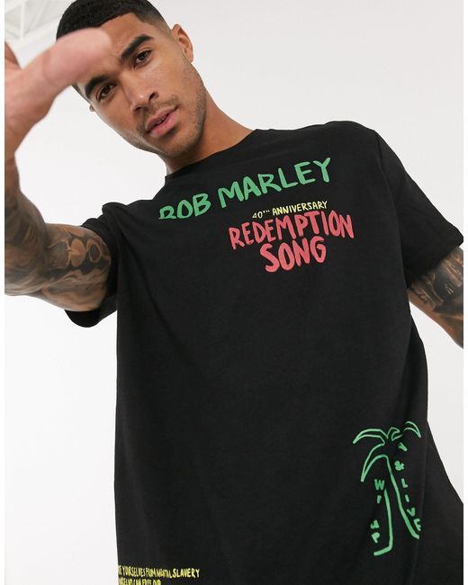 Pull&Bear Black Bob Marley T-shirt for men