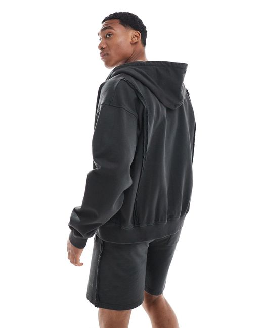 The Couture Club Black Co-ord Raw Seam Zip Through Hoodie for men