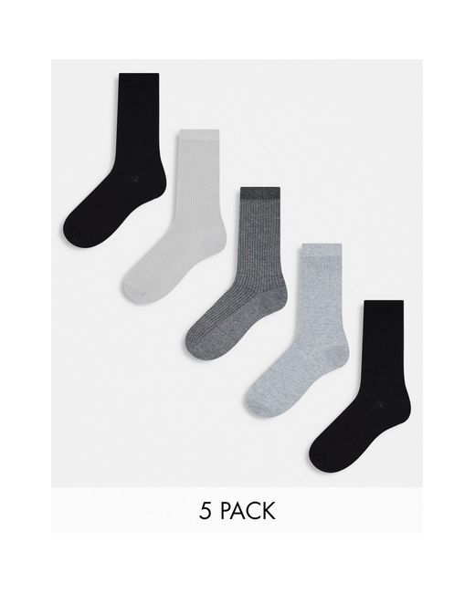 River Island – 5er-pack gerippte knöchelhohe socken in White für Herren