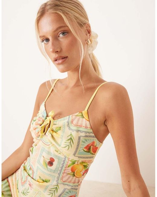 ASOS Natural Mesh Cami Drawstring Front Midi Dress