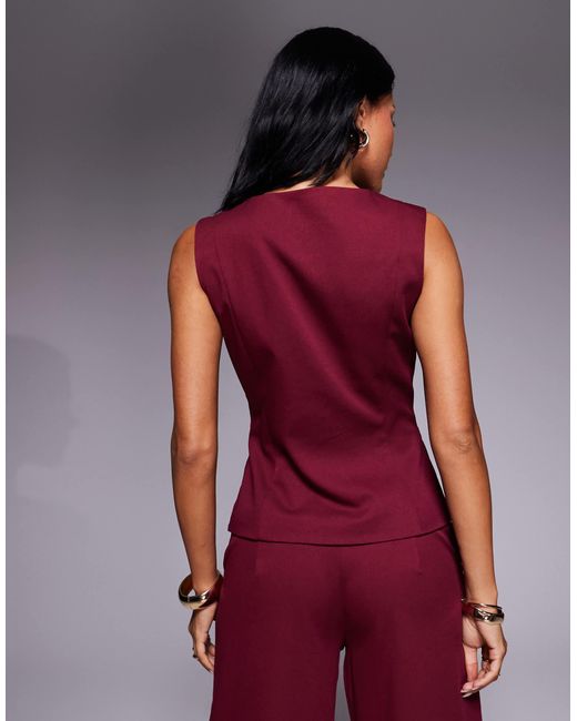 Kaiia Red Exclusive Asymmetric Button Front Sleeveless Waistcoat Top Co-ord