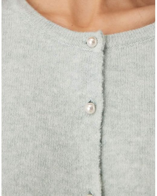 Jdy Gray Pearl Buttons Short Sleeve Knitted Cardigan