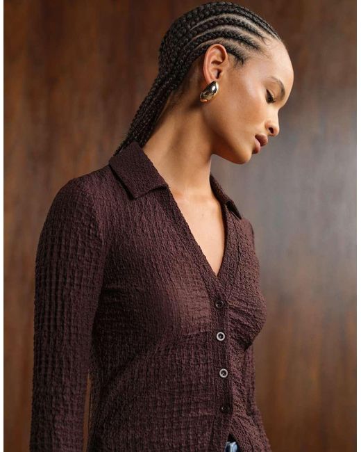 Top Testurizzato Con Bottoni di New Look in Brown