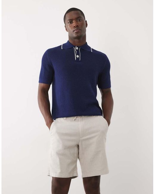 SELECTED Blue Linen Blend Drawstring Shorts for men