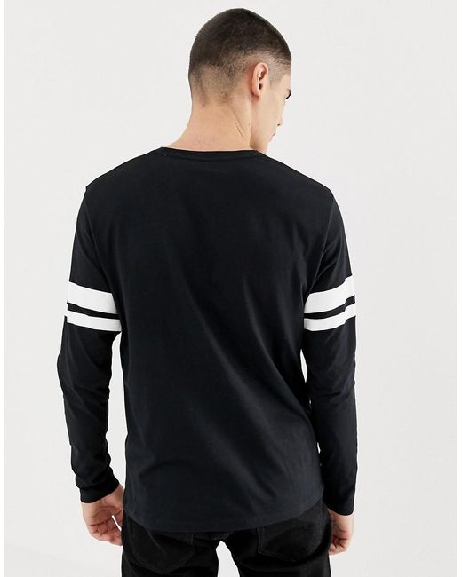 Esprit Cotton Long Sleeve Top With Arm Stripe In Black for Men | Lyst