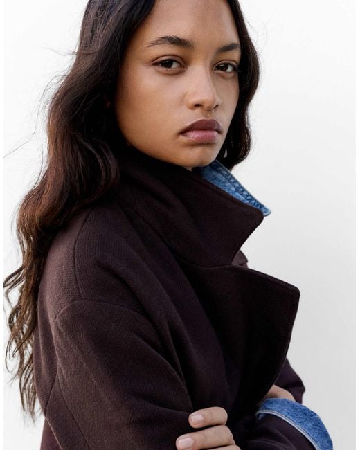 Manteau long en feutre texturé - bordeaux Pull&Bear en coloris Blue