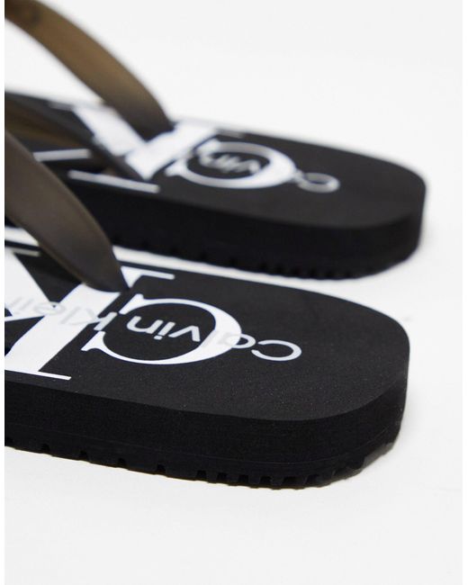 Sandali da mare neri con logo a monogramma di Calvin Klein in Black da Uomo