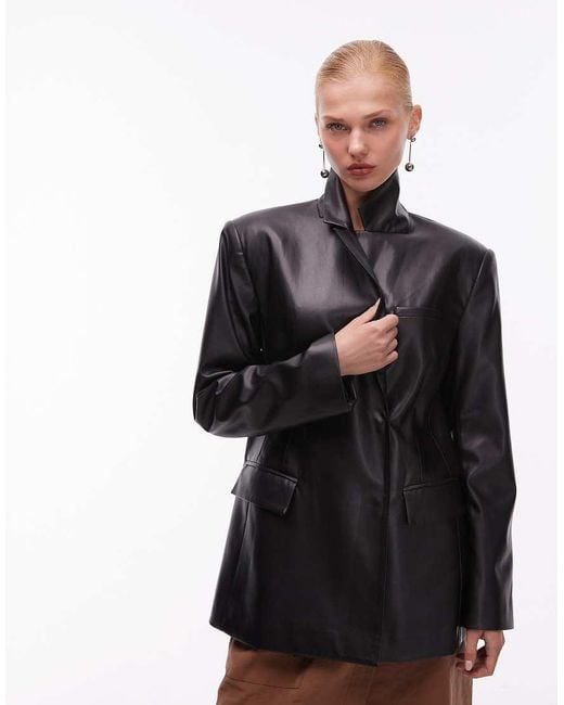 ASOS Brown Tailored Relaxed Faux Leather Blazer