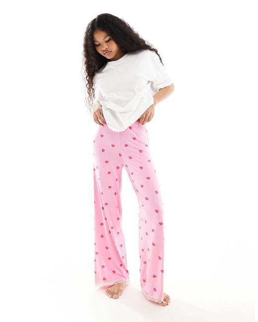 ASOS Pink Petite Mix & Match Super Soft Heart Print Pyjama Trouser