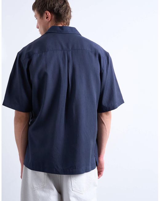 Topman Blue Relaxed Fit Short Sleeve Twill Shirt for men