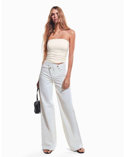 Bershka White Ruched Bandeau Top