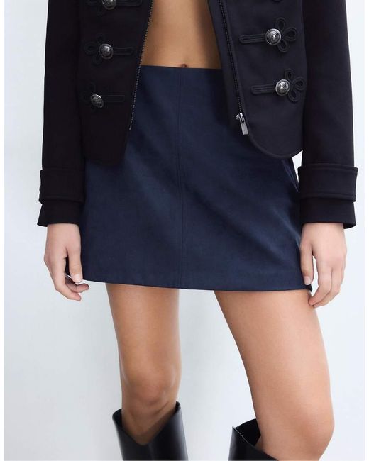 Stradivarius Blue Faux Suede Mini Skort