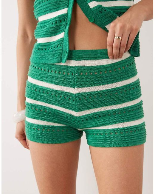 ASOS Green Knitted Crochet Cotton Blend Micro Shorts