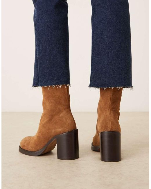 ASOS Brown Remy Premium Suede Heeled Ankle Boots