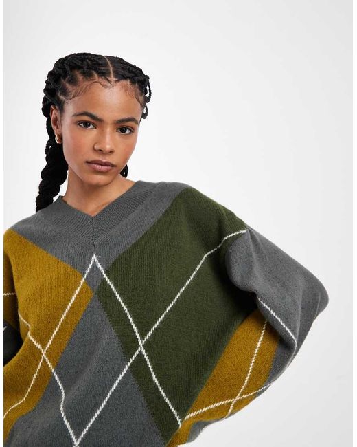 ASOS Multicolor Knitted Argyle V Neck Jumper