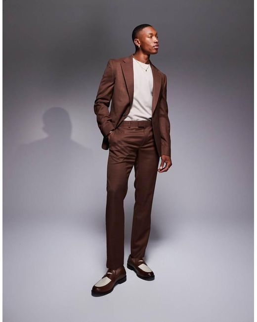 River Island Brown Single Breasted Suit Jacket for men