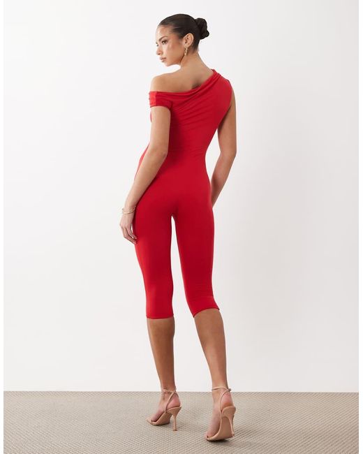 AFRM Red Gina Asymmetric Shoulder Capri Jumpsuit