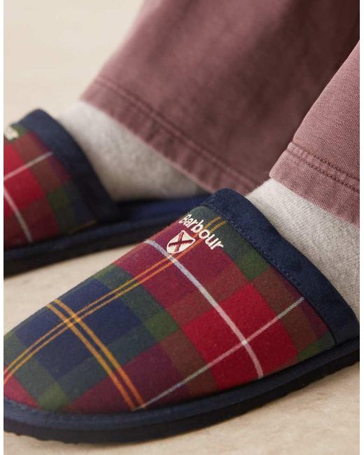 Barbour Pink Everitt Tartan Mule Slipper for men