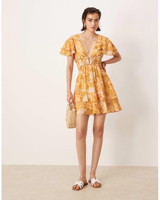 ASOS Multicolor V Neck Angel Sleeve Cut Out Mini Dress