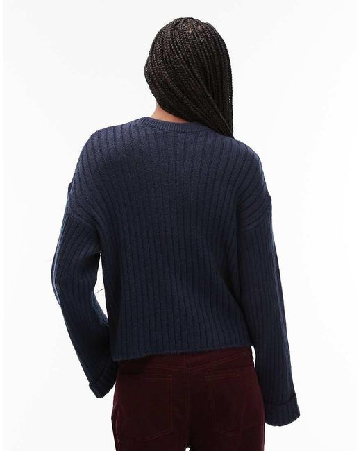 ASOS Blue Knitted Jumper With Turn Up Cuff