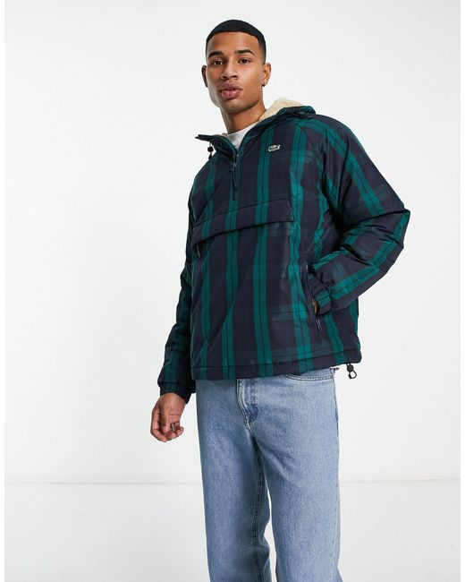 Lacoste Blue Check Quilted Pullover Windbreaker for men