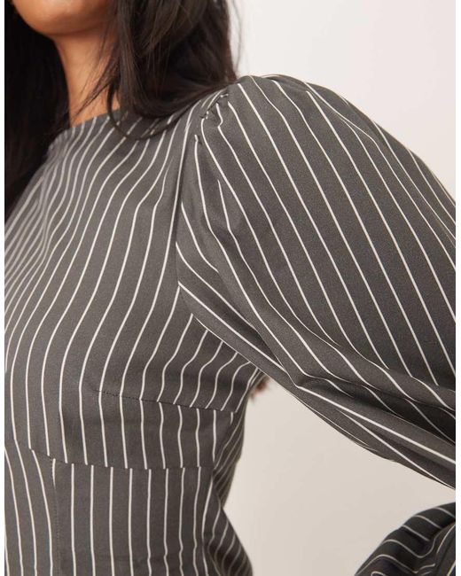 ASOS Gray Poplin Crew Neck Sculpted Mini Dress With Volume Sleeve