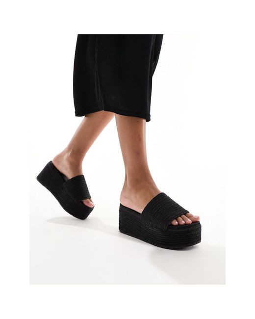 South Beach Black Platform Espadrille Mule Sandals