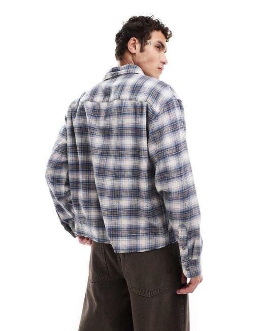 Abercrombie & Fitch Blue Cropped Check Slub Flannel Shirt for men