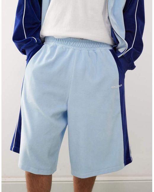 Collusion Blue Velour Panelled Shorts for men