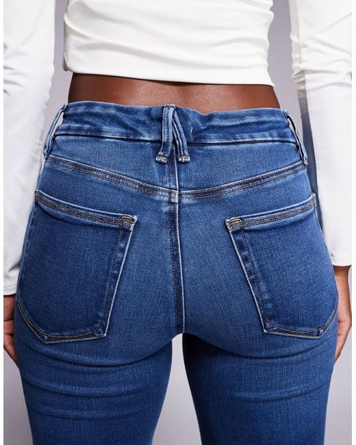 GOOD AMERICAN Blue Soft Tech Good Legs Cropped Mini Boot Jeans