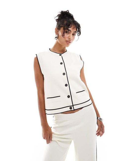 Mango White Sleeveless Knitted Waistcoat Co-ord