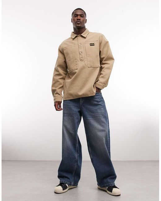 Stan Ray Natural Long Sleeve Utility Cord Half Button Up Shirt for men