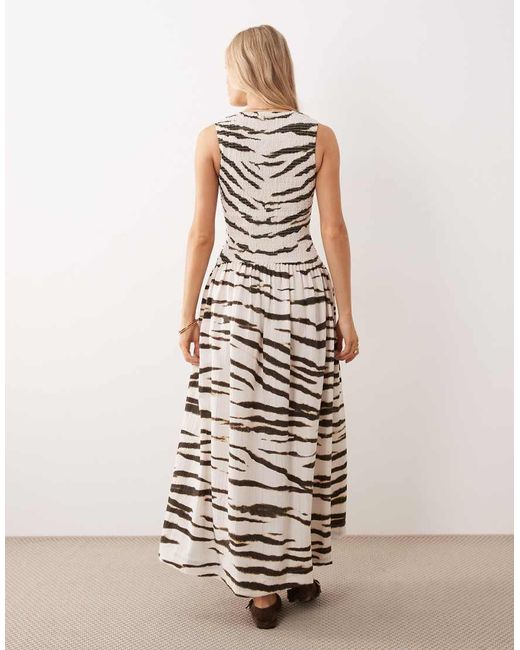 ASOS White Crinkle Scoop Neck Maxi Sundress With Shirred Waist
