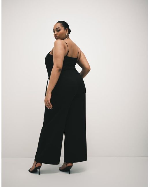 ASOS Black Asos Design Curve Slinky Twill Tailored Wide Leg Trouser With Skirt Wrap Detail
